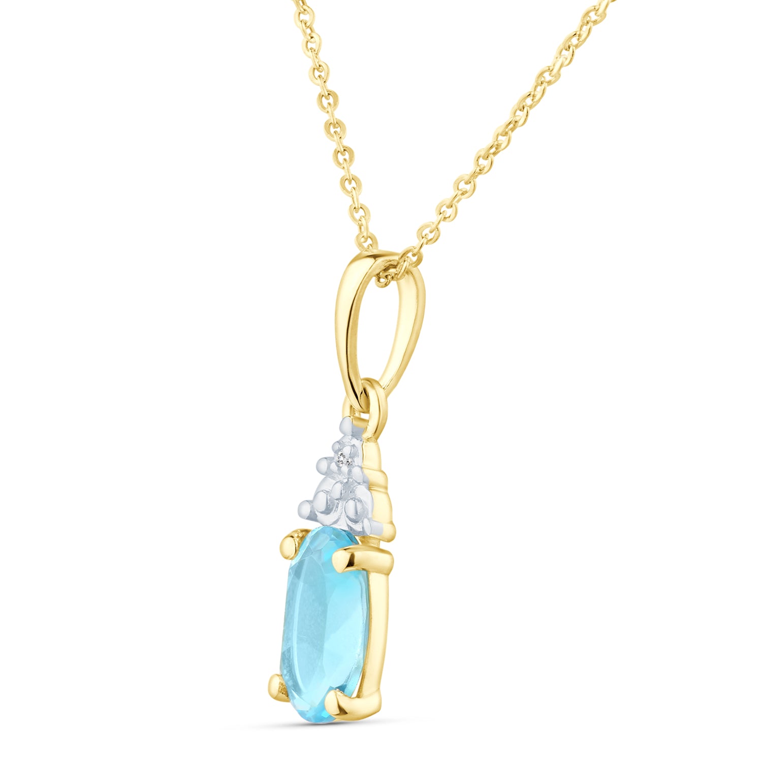 9ct Yellow Gold Blue Topaz and Diamond Pendant