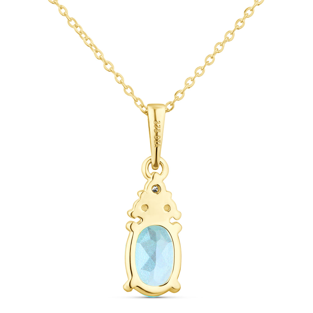 9ct Yellow Gold Blue Topaz and Diamond Pendant