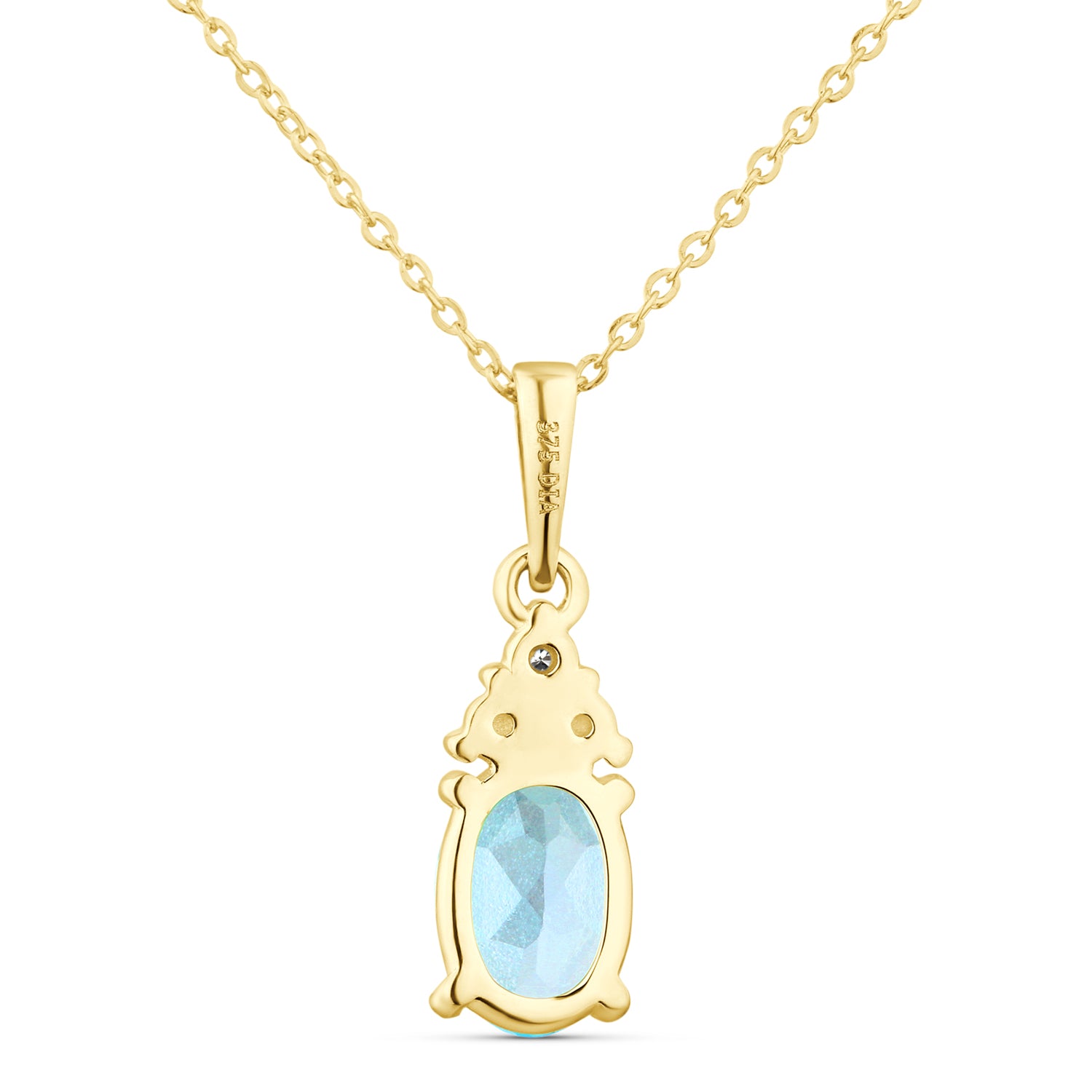 9ct Yellow Gold Blue Topaz and Diamond Pendant