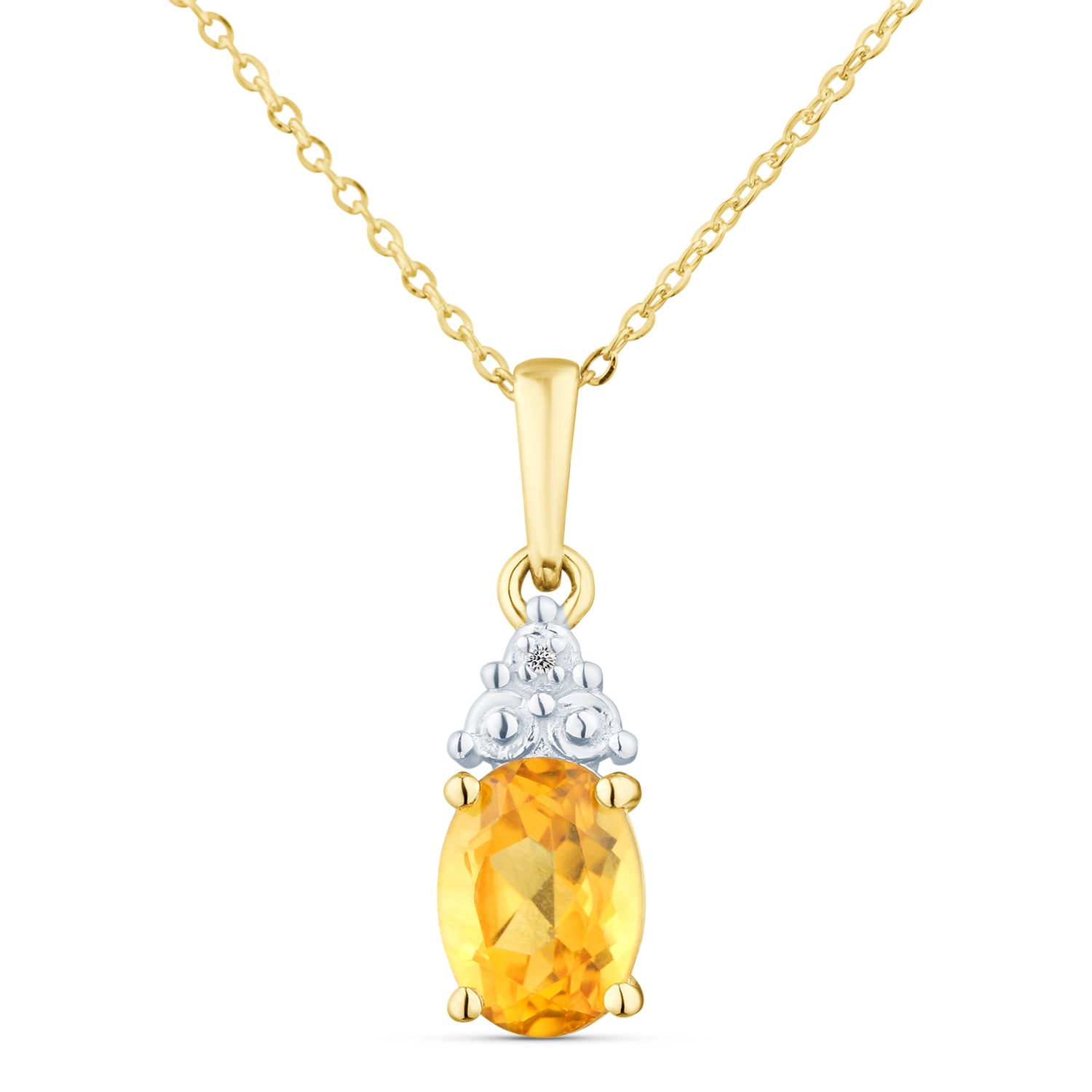 9ct Yellow Gold Citrine and Diamond Pendant