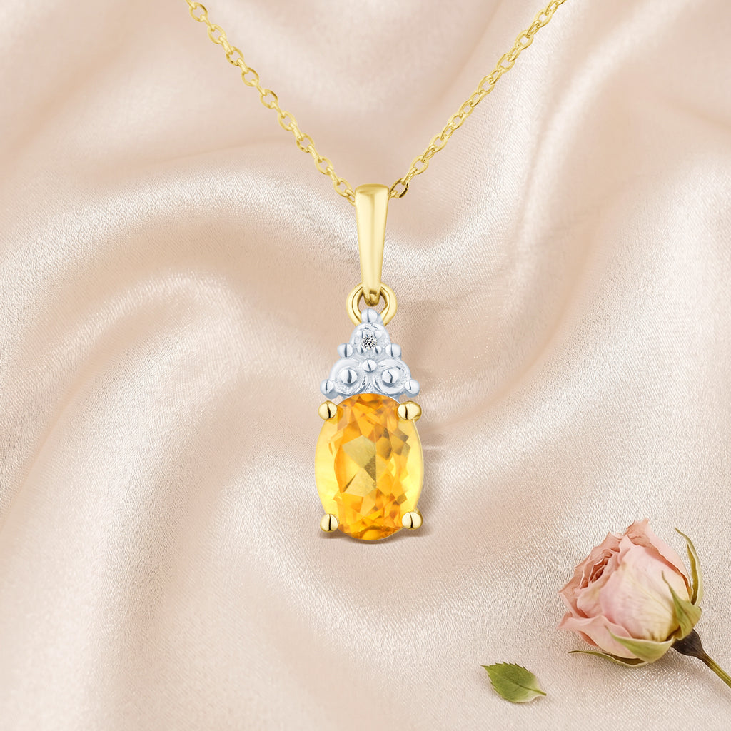 9ct Yellow Gold Citrine and Diamond Pendant