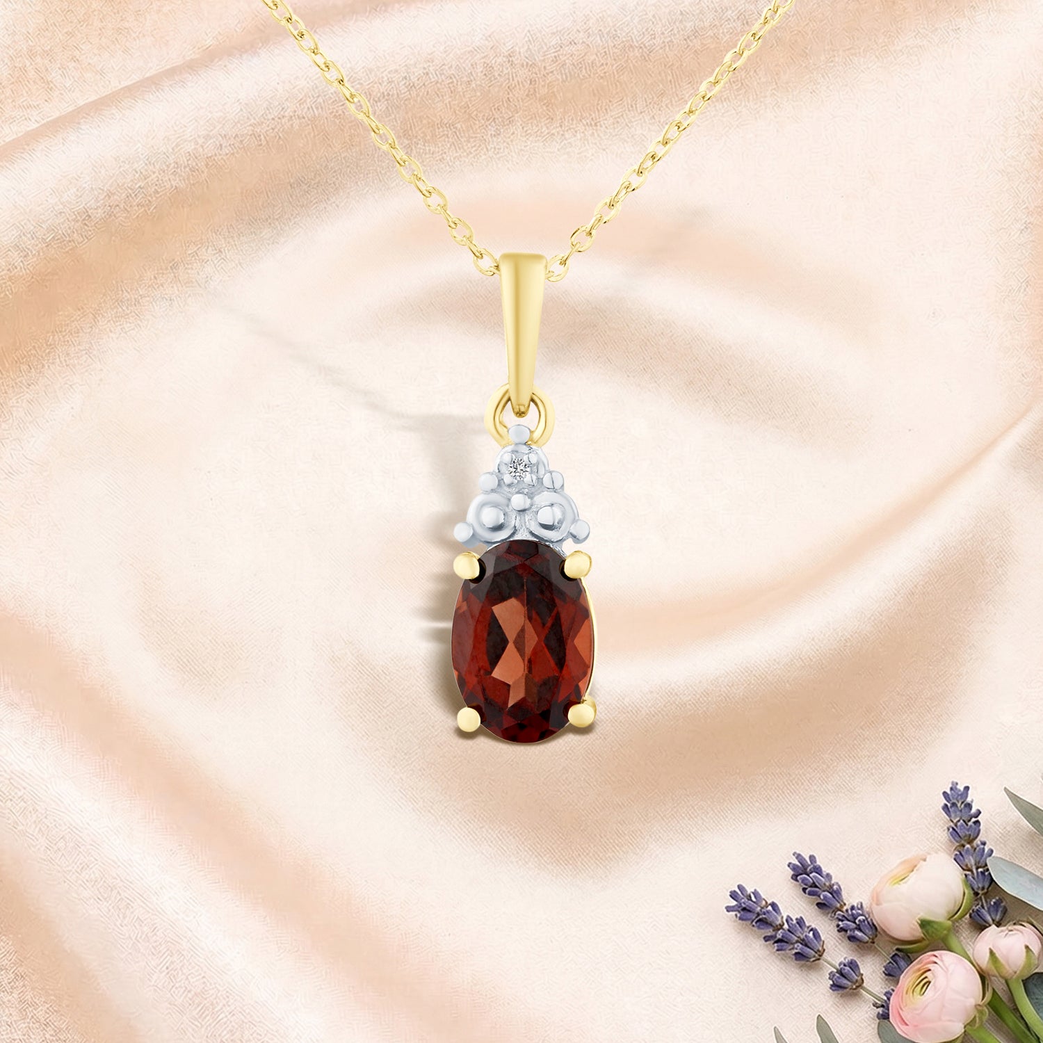 9ct Yellow Gold Garnet and Diamond Pendant