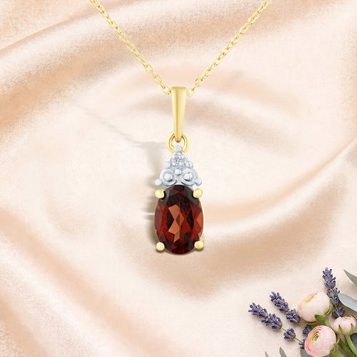 9ct Yellow Gold Garnet and Diamond Pendant