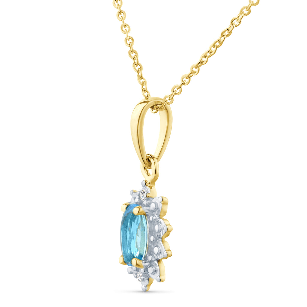 9ct Yellow Gold Blue Topaz and Diamond Cluster Pendant