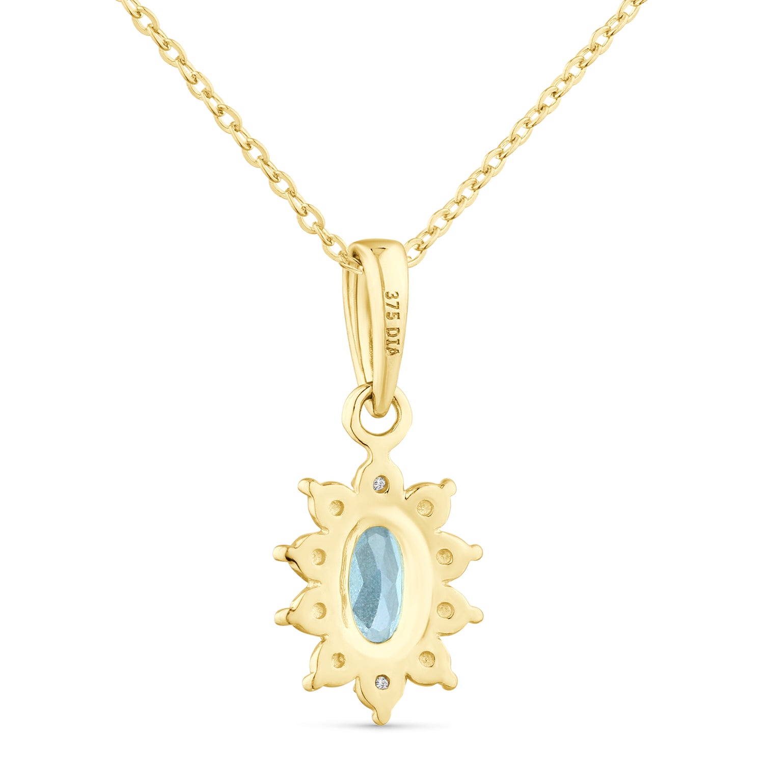 9ct Yellow Gold Blue Topaz and Diamond Cluster Pendant