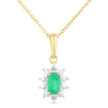 9ct Yellow Gold Emerald and Diamond Cluster Pendant