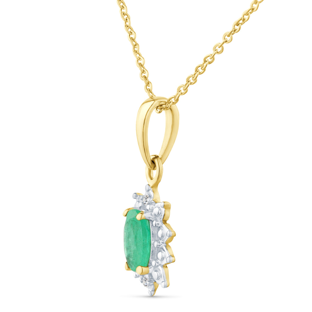9ct Yellow Gold Emerald and Diamond Cluster Pendant
