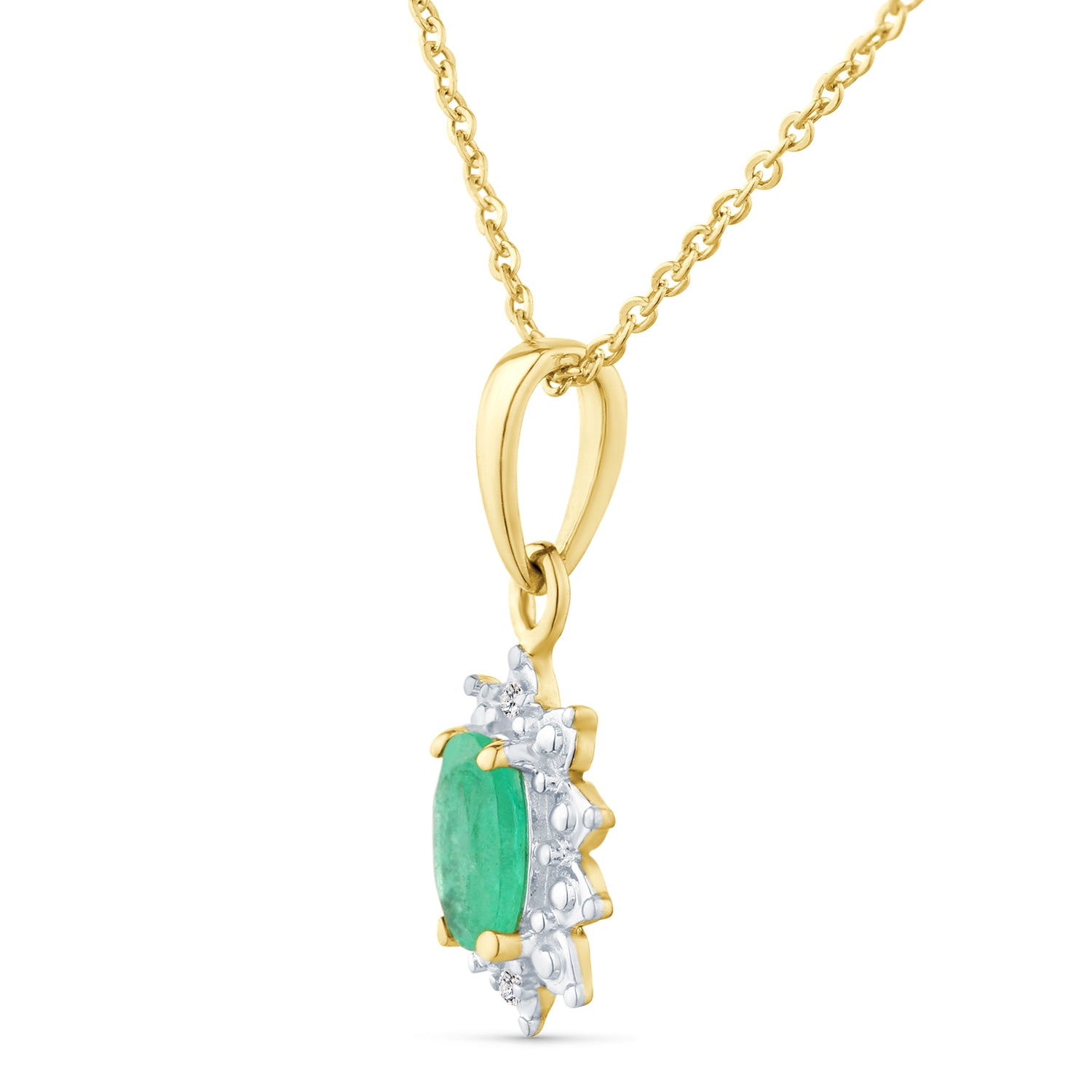 9ct Yellow Gold Emerald and Diamond Cluster Pendant