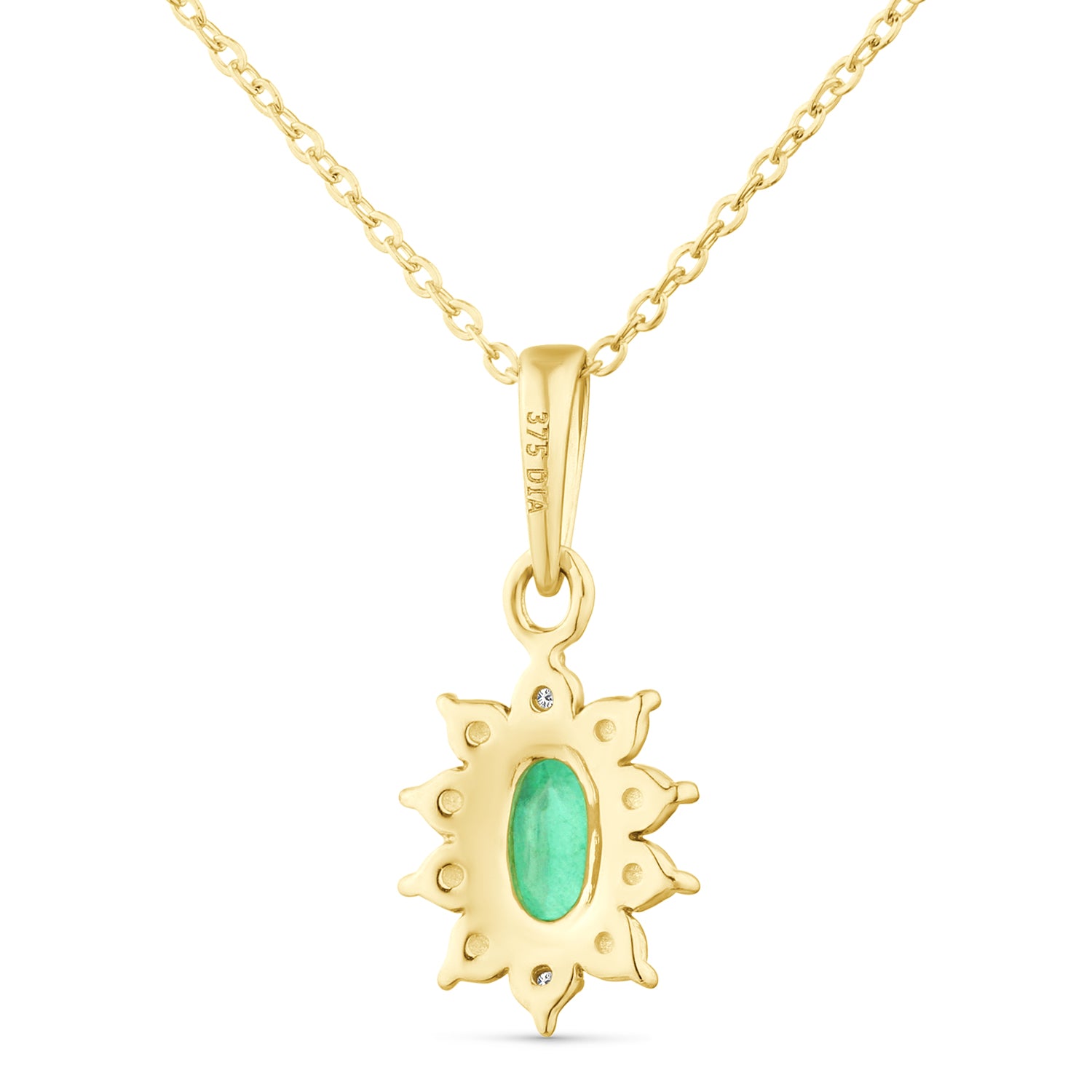 9ct Yellow Gold Emerald and Diamond Cluster Pendant