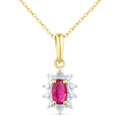 9ct Yellow Gold Ruby and Diamond Cluster Pendant