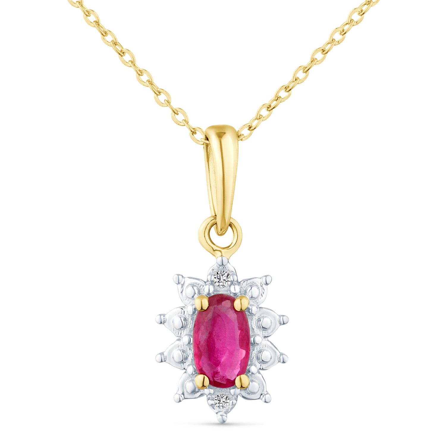9ct Yellow Gold Ruby and Diamond Cluster Pendant