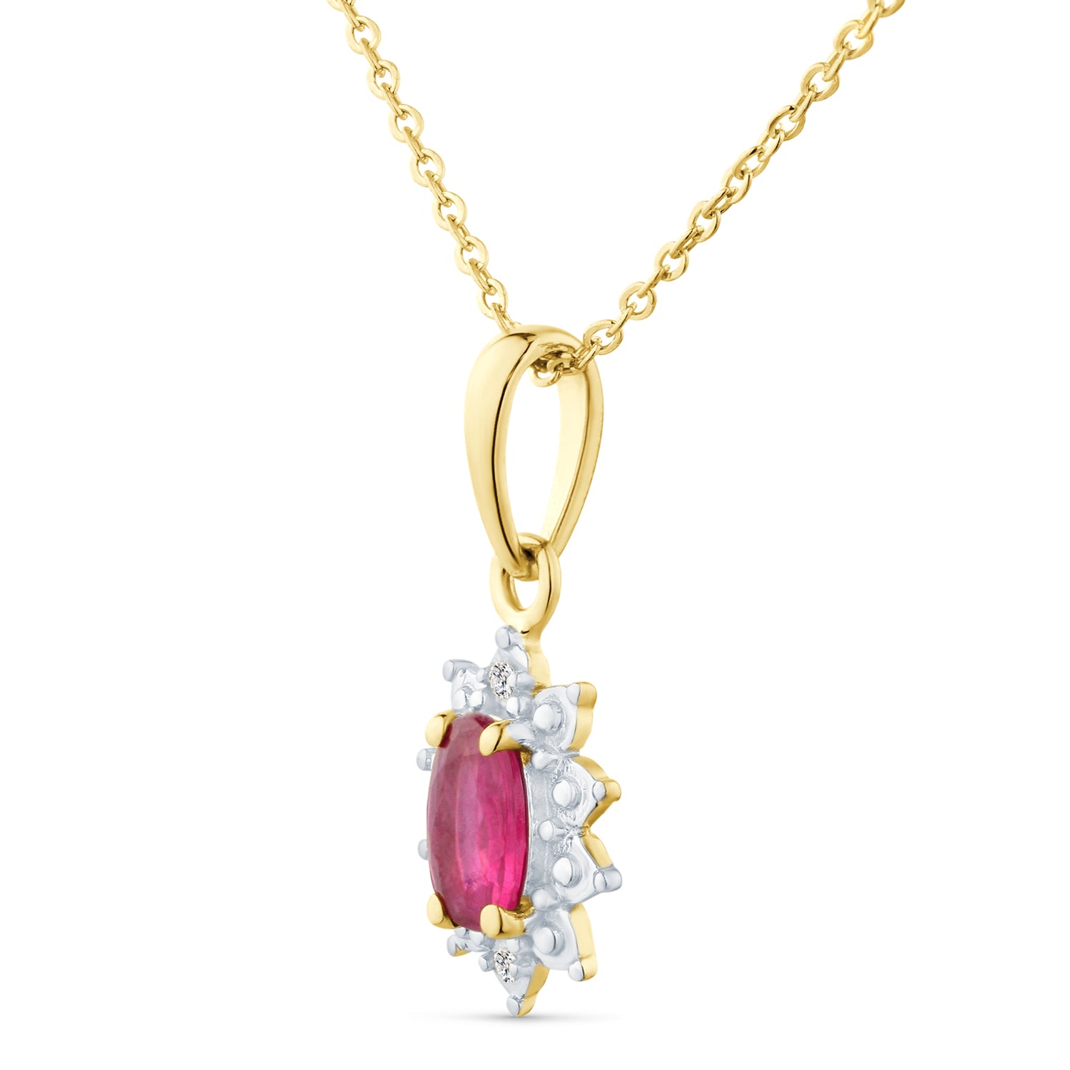 9ct Yellow Gold Ruby and Diamond Cluster Pendant