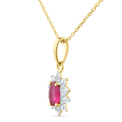 9ct Yellow Gold Ruby and Diamond Cluster Pendant