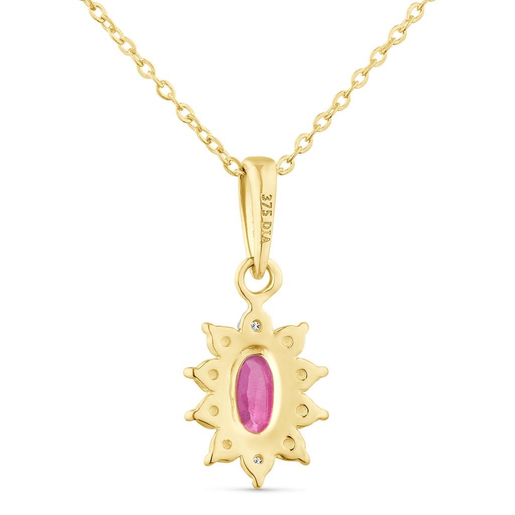 9ct Yellow Gold Ruby and Diamond Cluster Pendant