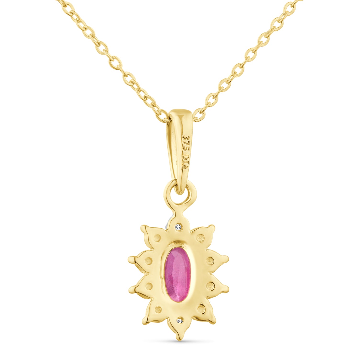9ct Yellow Gold Ruby and Diamond Cluster Pendant