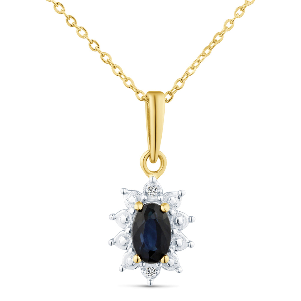 9ct Yellow Gold Sapphire and Diamond Cluster Pendant