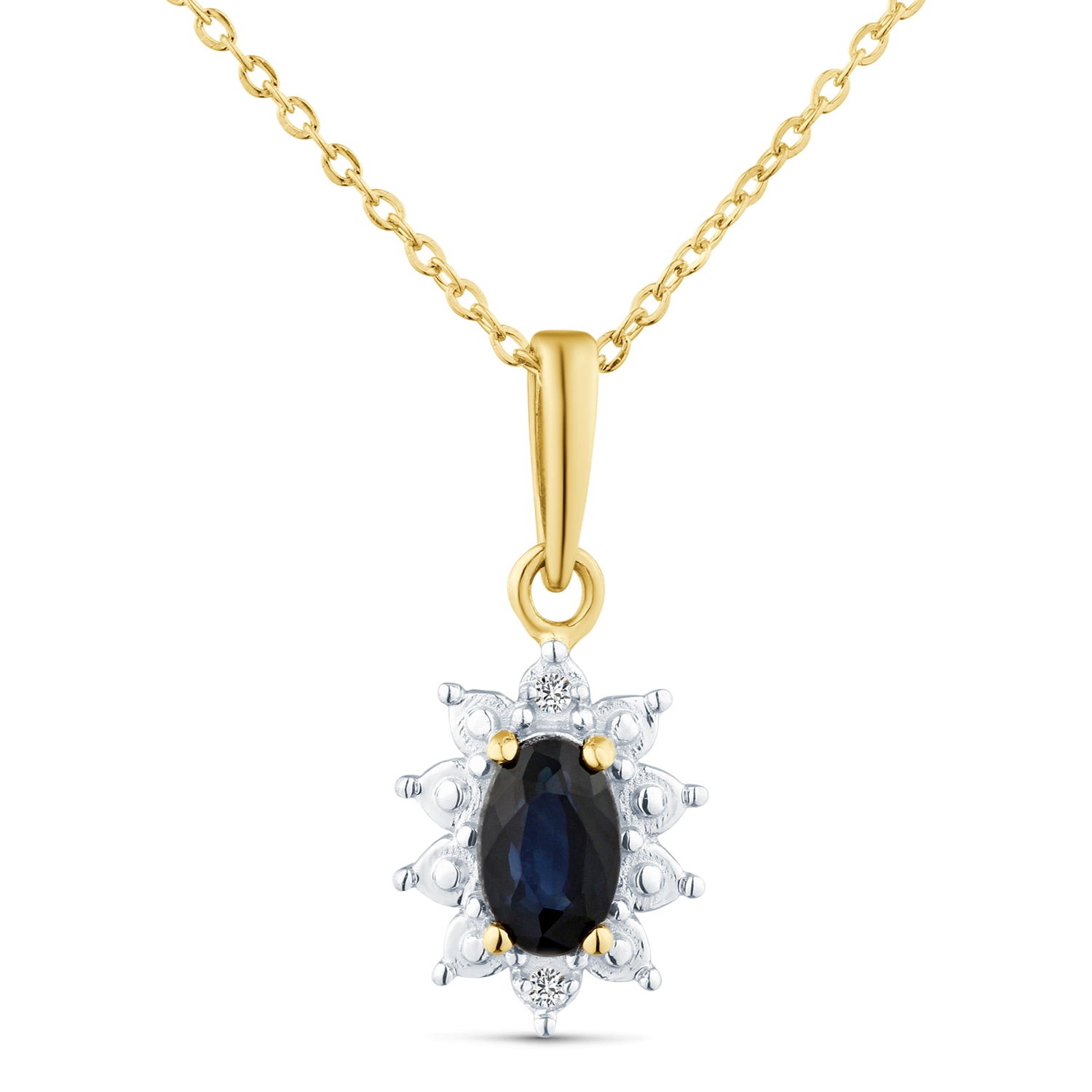 9ct Yellow Gold Sapphire and Diamond Cluster Pendant