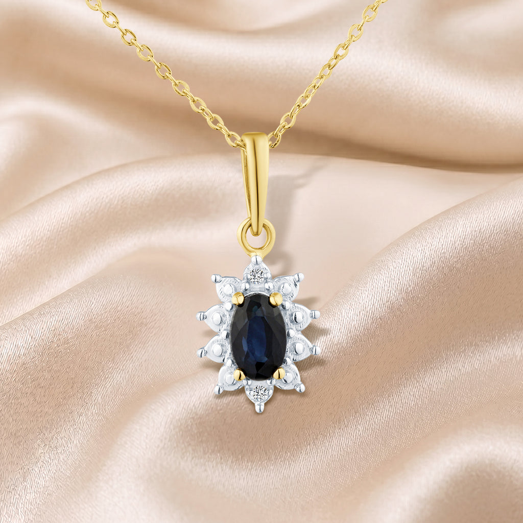 9ct Yellow Gold Sapphire and Diamond Cluster Pendant