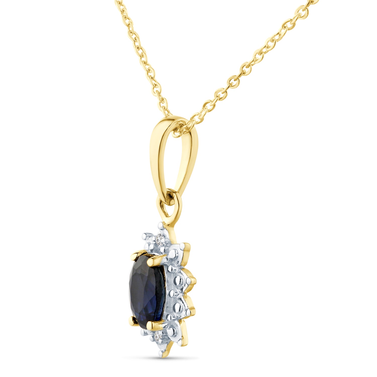 9ct Yellow Gold Sapphire and Diamond Cluster Pendant