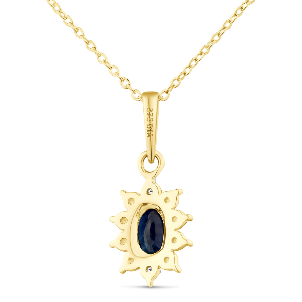 9ct Yellow Gold Sapphire and Diamond Cluster Pendant