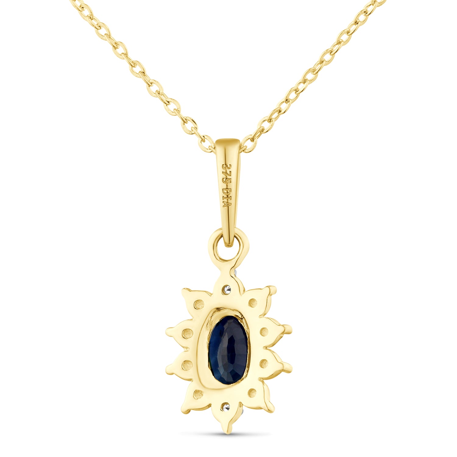 9ct Yellow Gold Sapphire and Diamond Cluster Pendant
