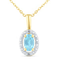 9ct Yellow Gold Blue Topaz and Diamond Halo Pendant