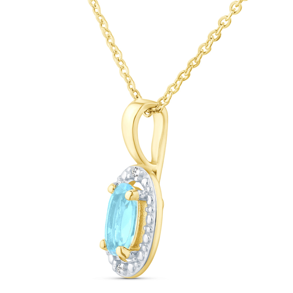 9ct Yellow Gold Blue Topaz and Diamond Halo Pendant