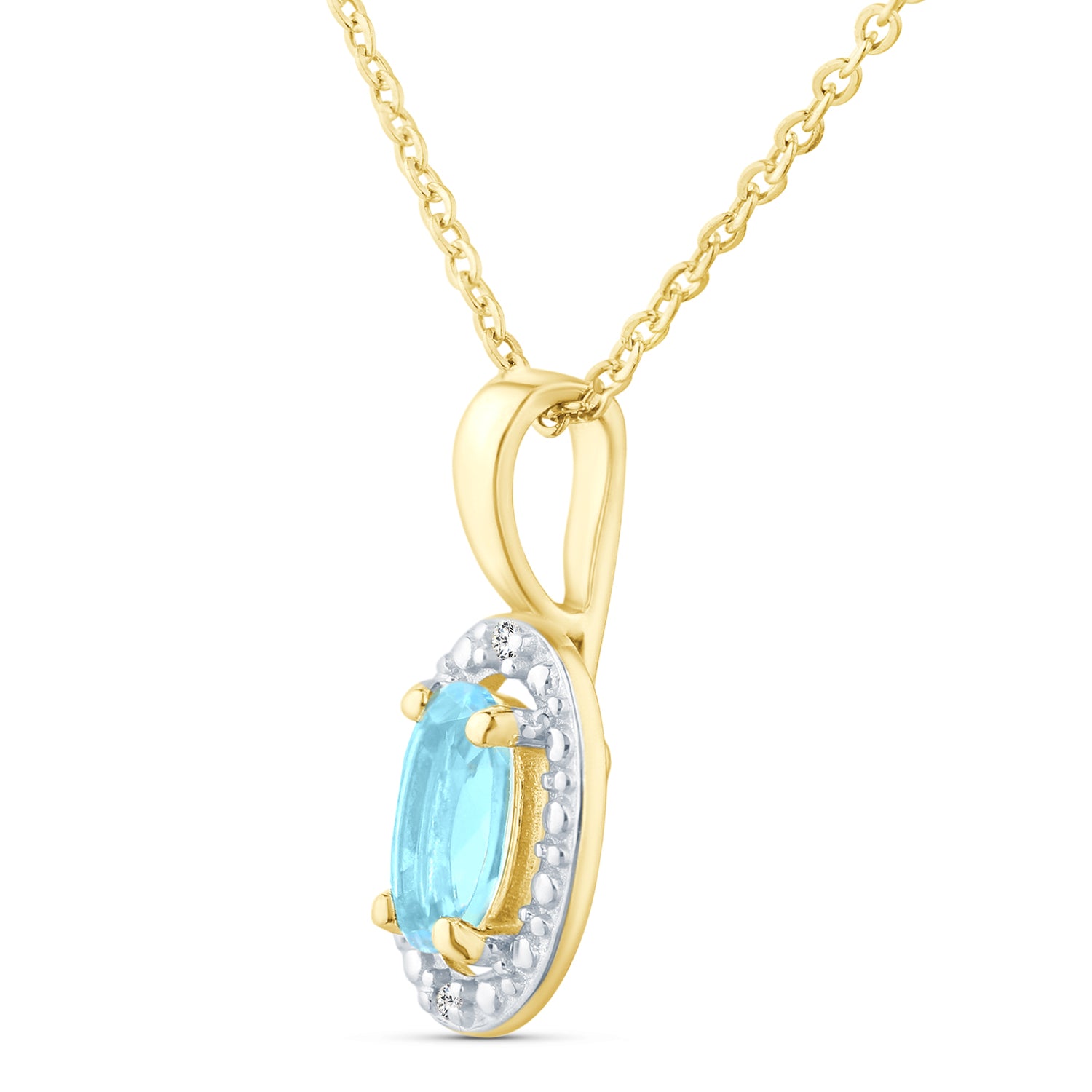 9ct Yellow Gold Blue Topaz and Diamond Halo Pendant