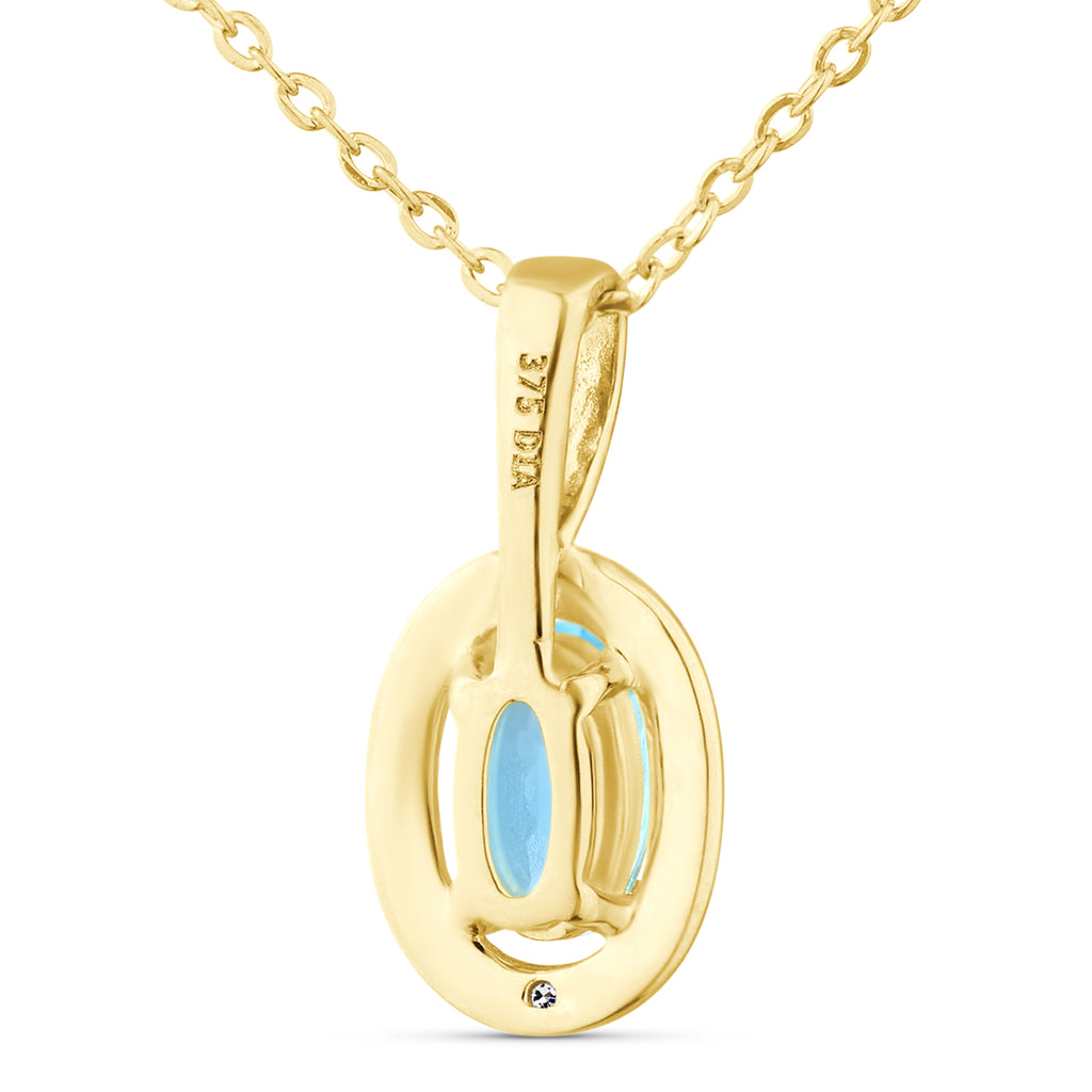 9ct Yellow Gold Blue Topaz and Diamond Halo Pendant