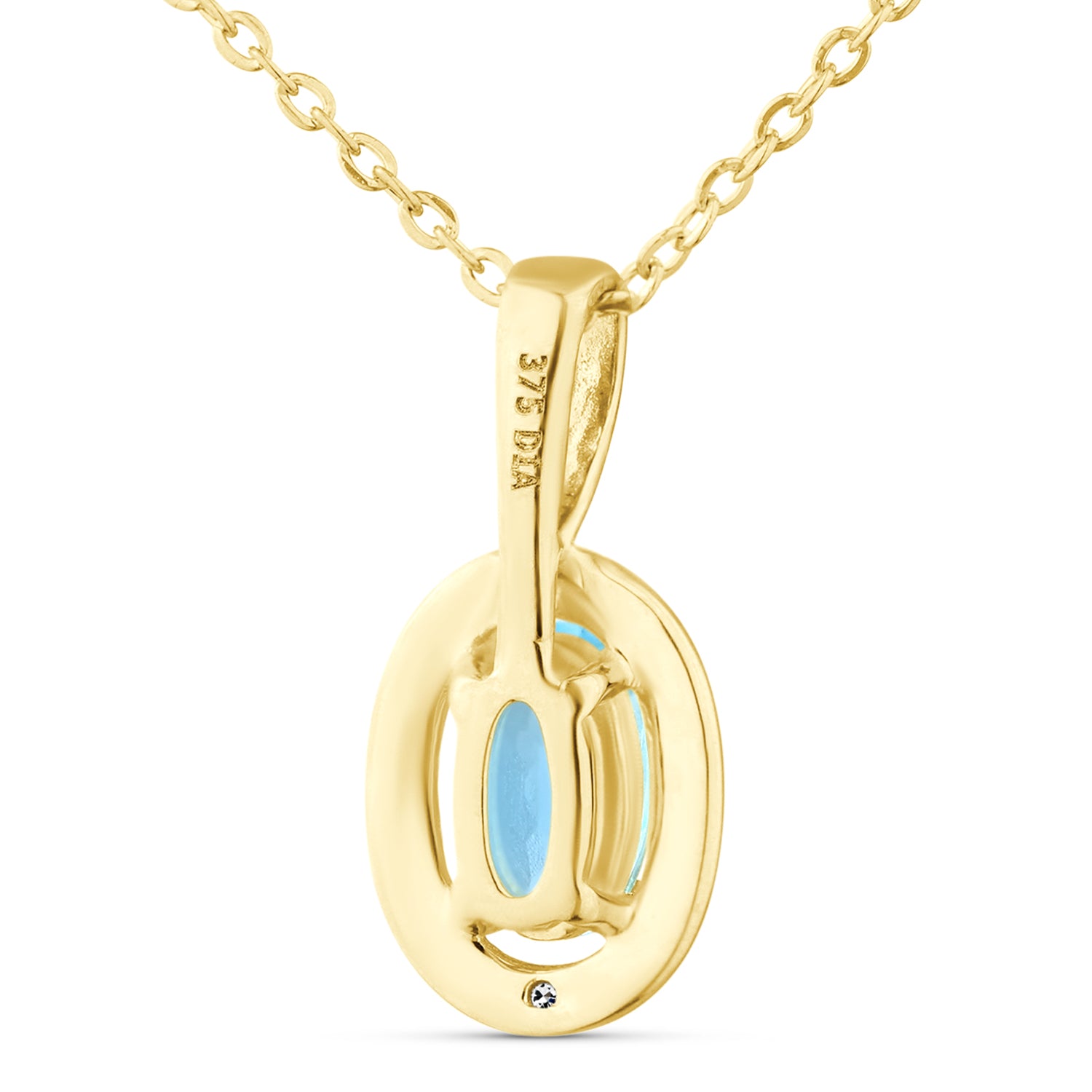 9ct Yellow Gold Blue Topaz and Diamond Halo Pendant