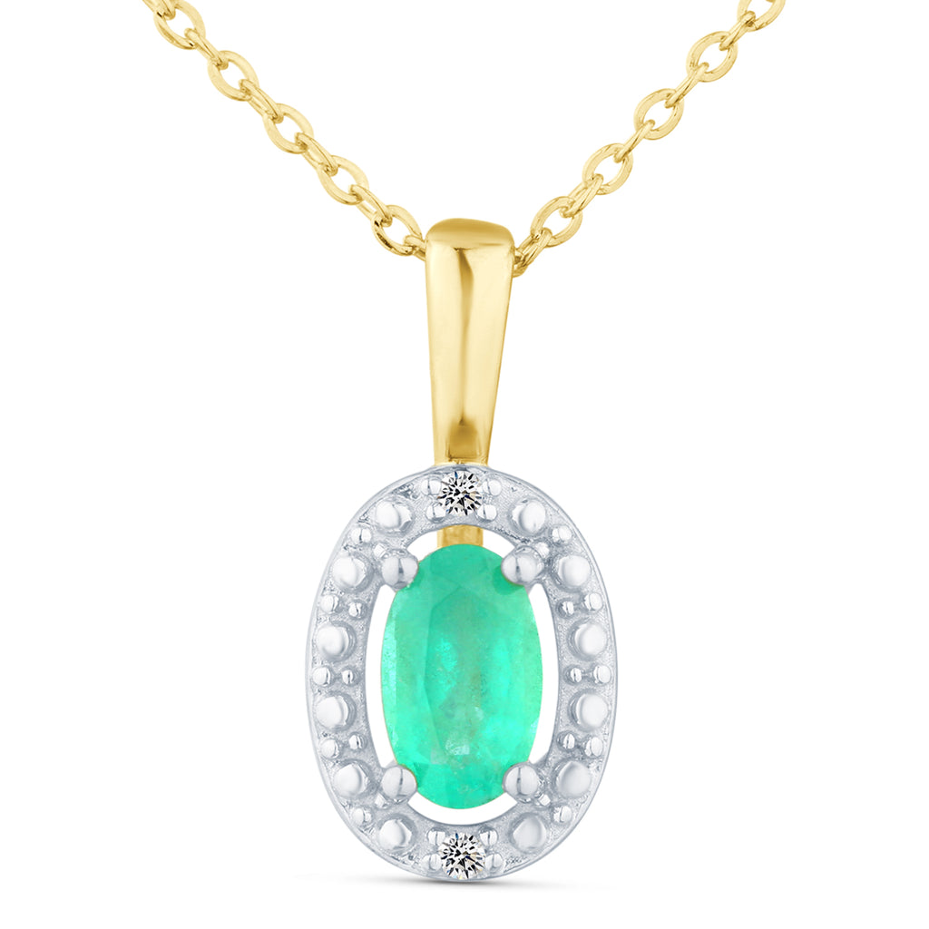 9ct Yellow Gold Emerald and Diamond Halo Pendant
