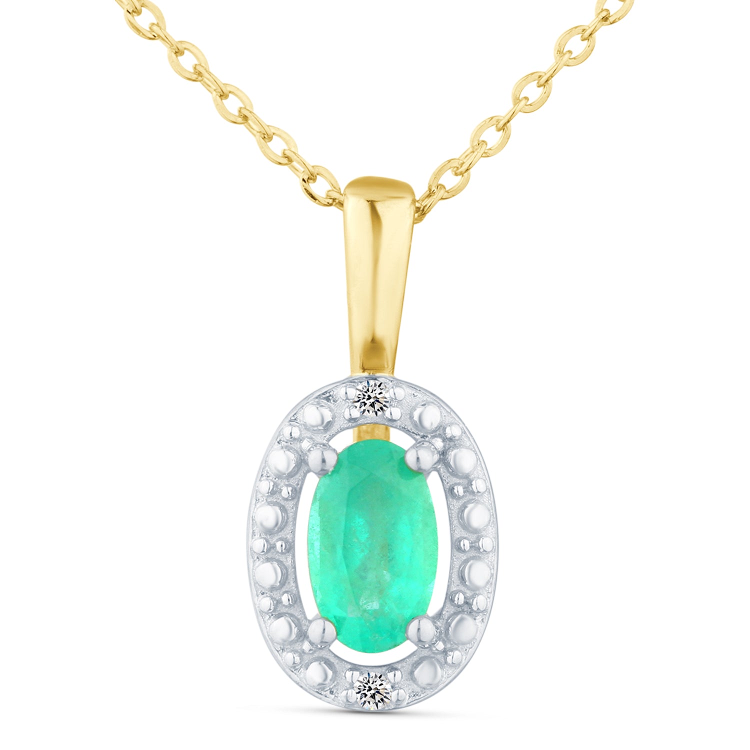 9ct Yellow Gold Emerald and Diamond Halo Pendant