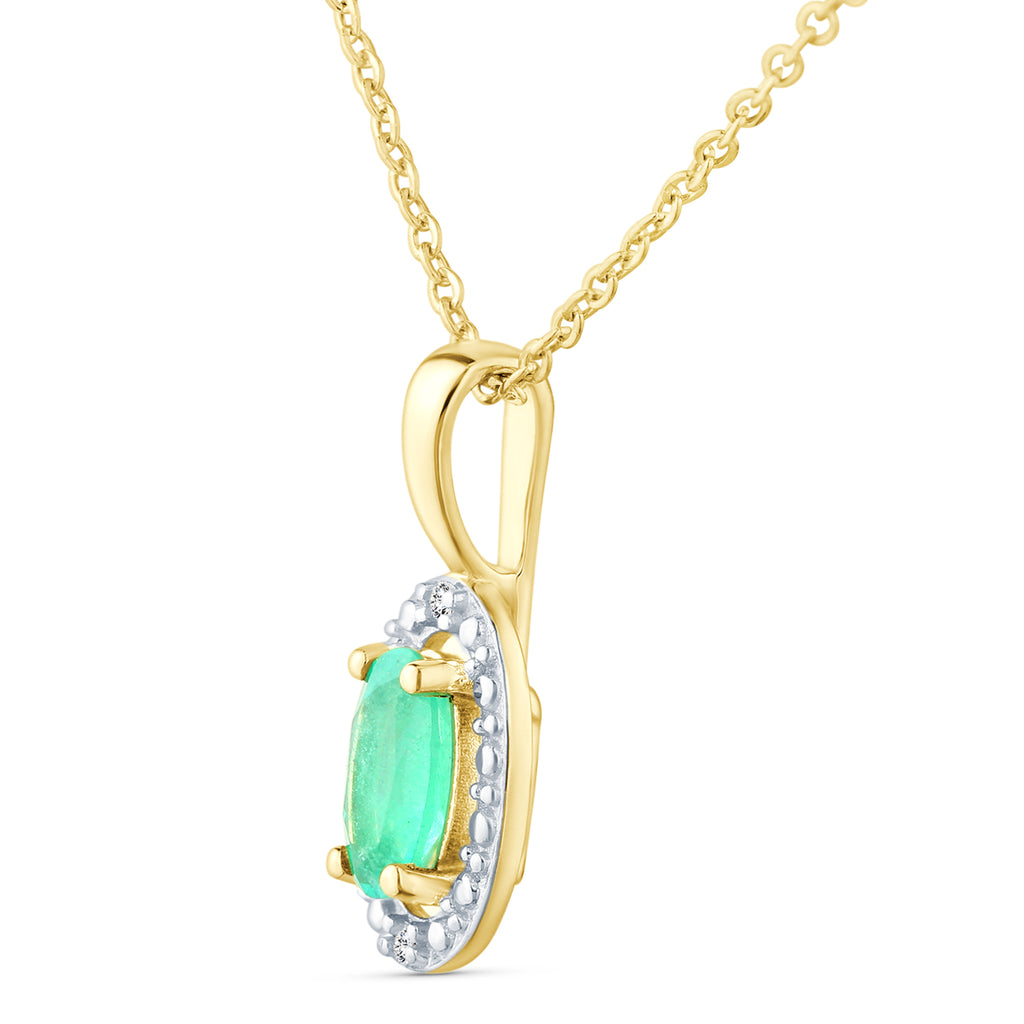 9ct Yellow Gold Emerald and Diamond Halo Pendant