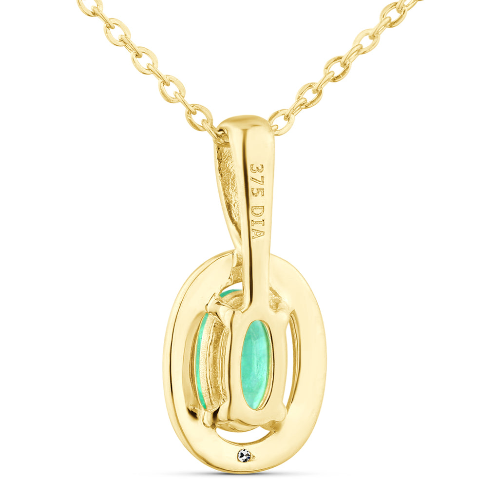 9ct Yellow Gold Emerald and Diamond Halo Pendant