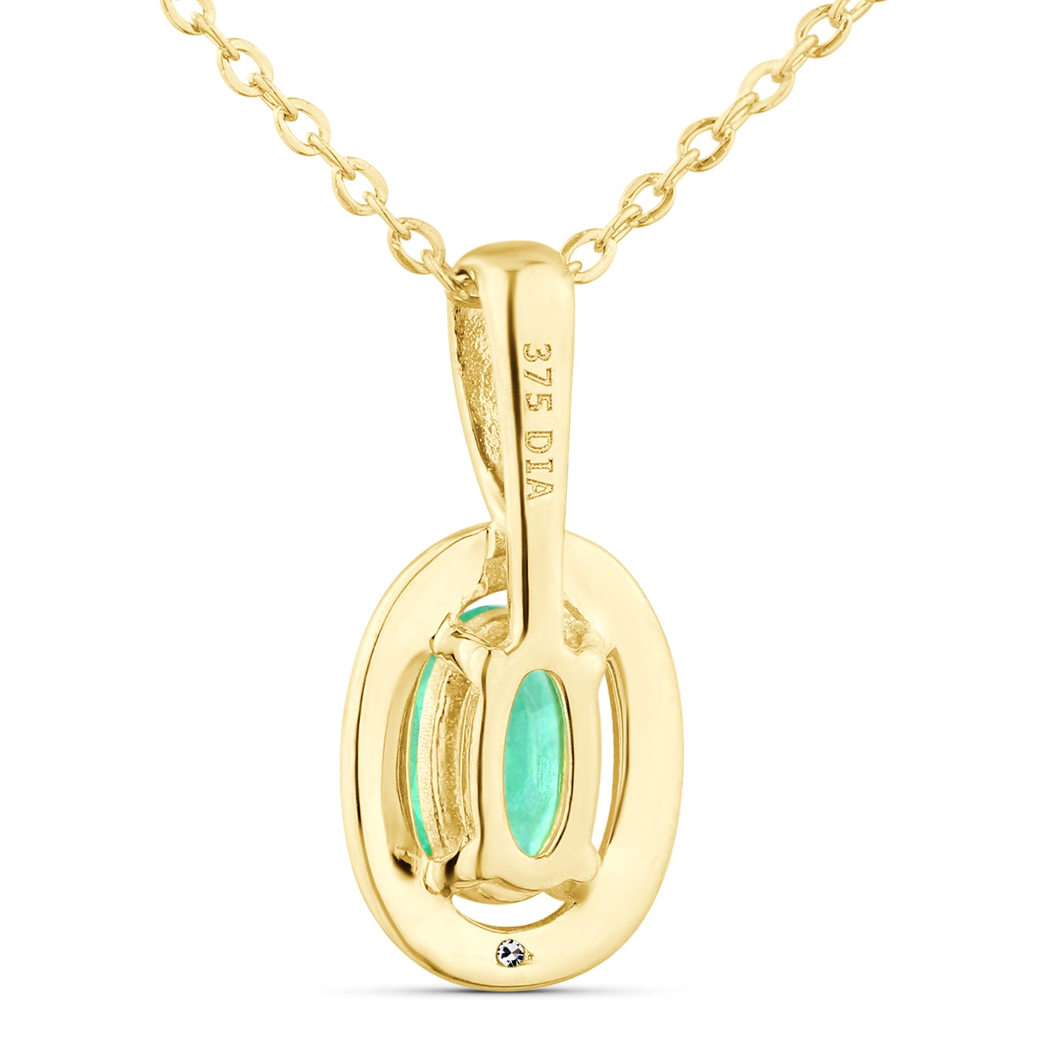 9ct Yellow Gold Emerald and Diamond Halo Pendant
