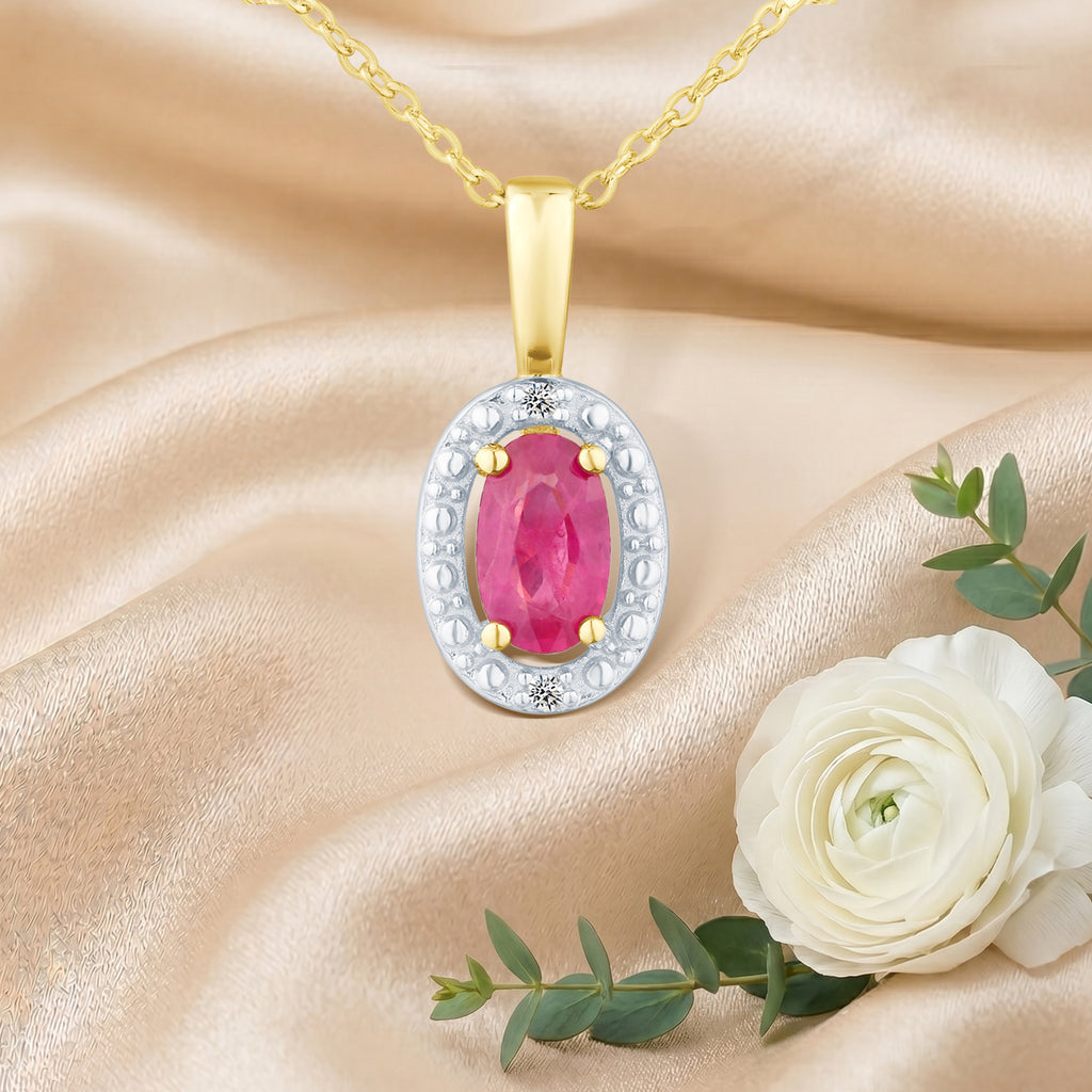 9ct Yellow Gold Ruby and Diamond Halo Pendant