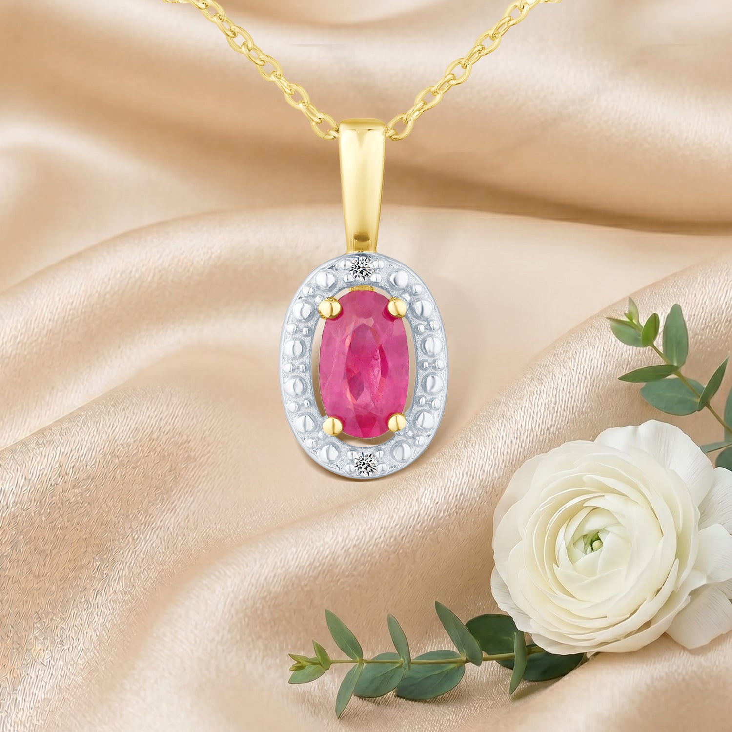 9ct Yellow Gold Ruby and Diamond Halo Pendant