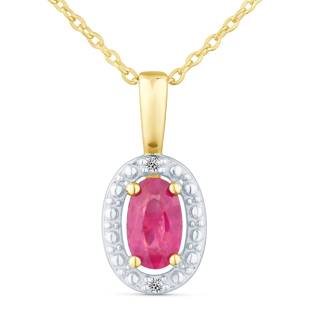 9ct Yellow Gold Ruby and Diamond Halo Pendant