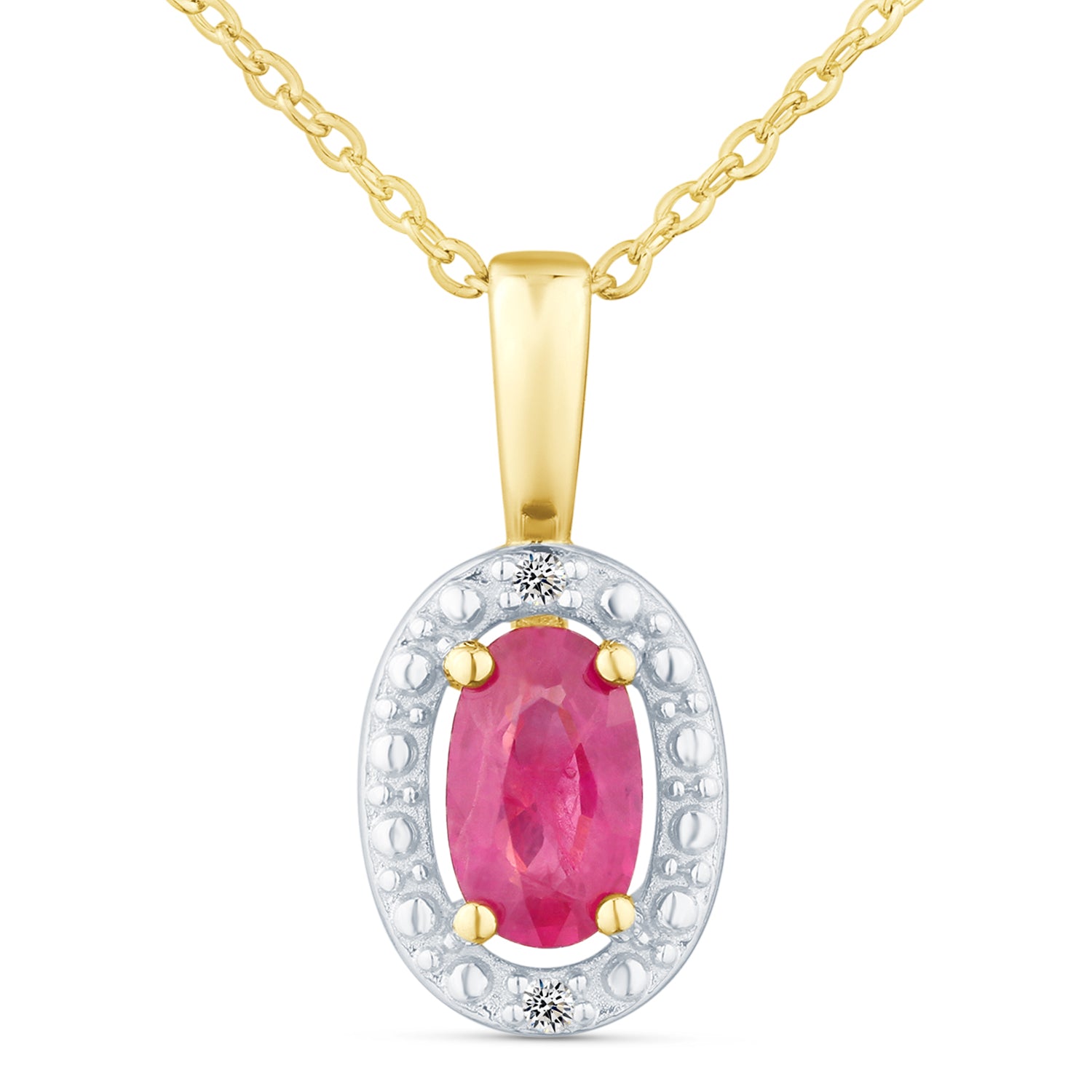 9ct Yellow Gold Ruby and Diamond Halo Pendant