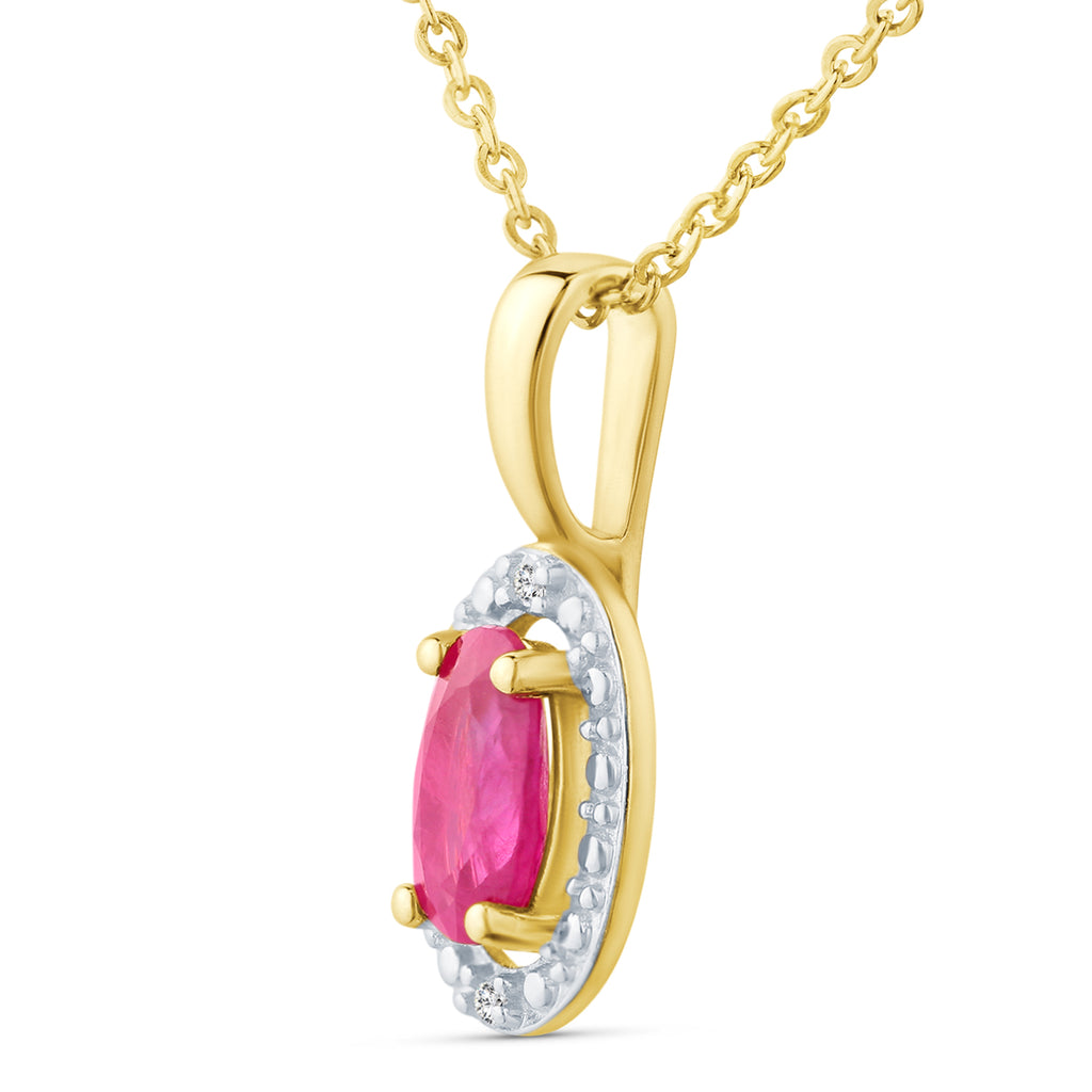 9ct Yellow Gold Ruby and Diamond Halo Pendant