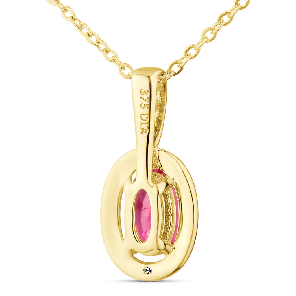 9ct Yellow Gold Ruby and Diamond Halo Pendant
