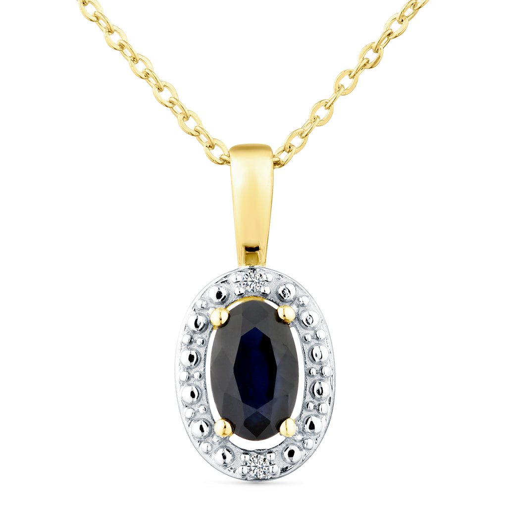 9ct Yellow Gold Sapphire and Diamond Halo Pendant