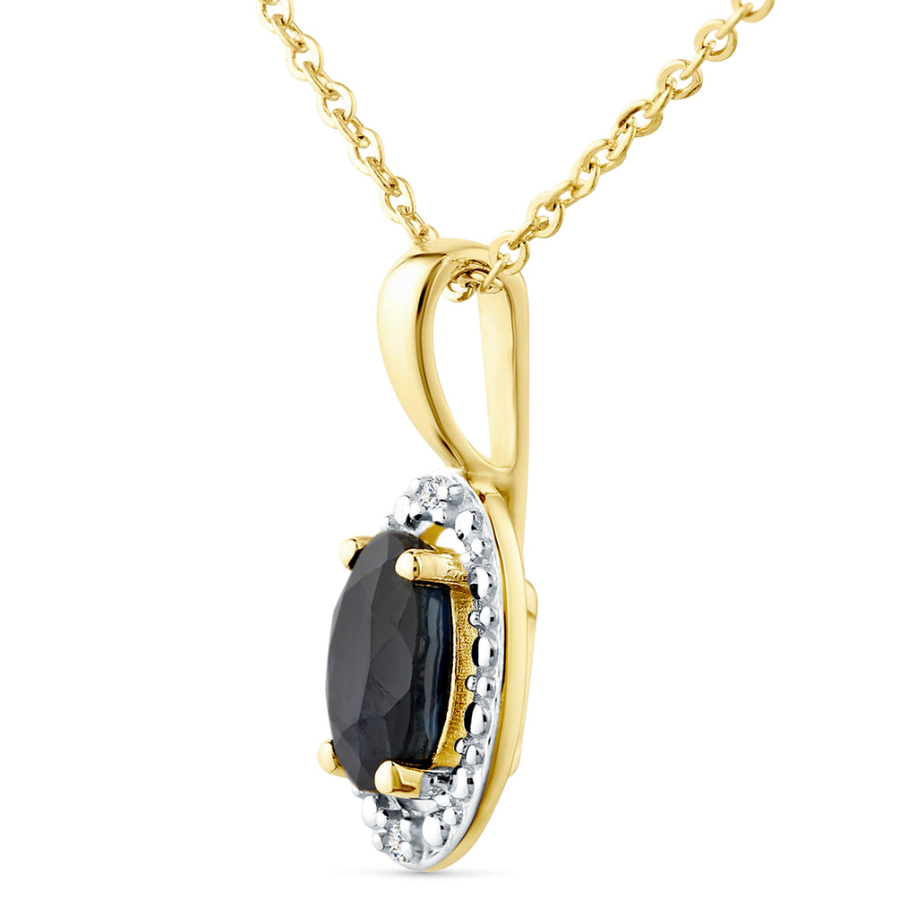 9ct Yellow Gold Sapphire and Diamond Halo Pendant