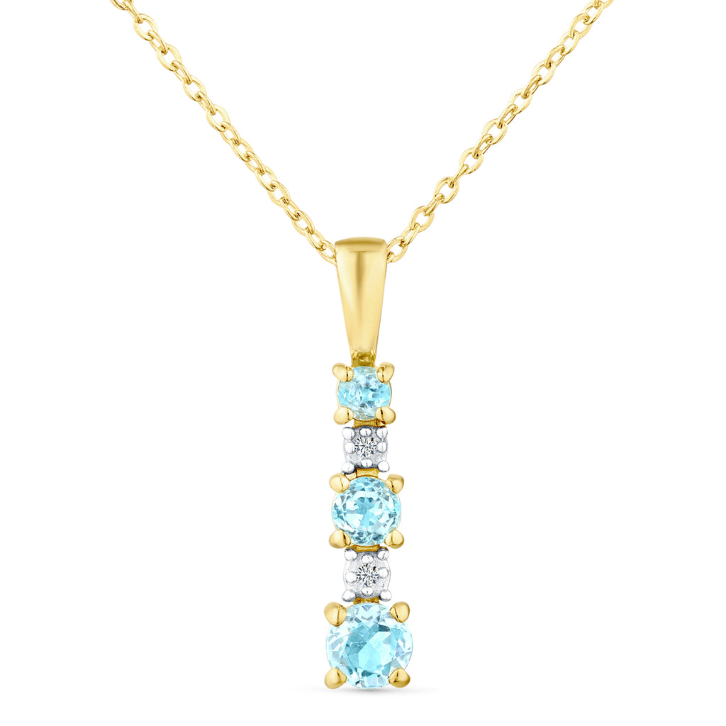 9ct Yellow Gold Blue Topaz and Diamond Stick Pendant