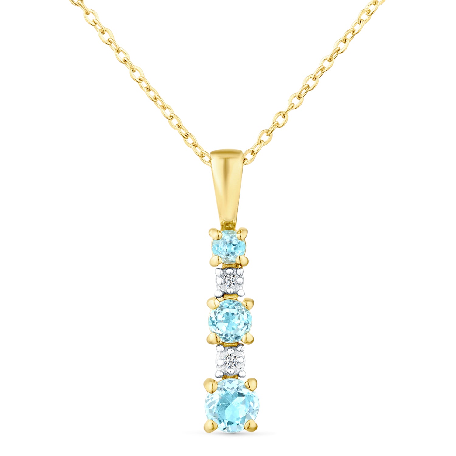 9ct Yellow Gold Blue Topaz and Diamond Stick Pendant