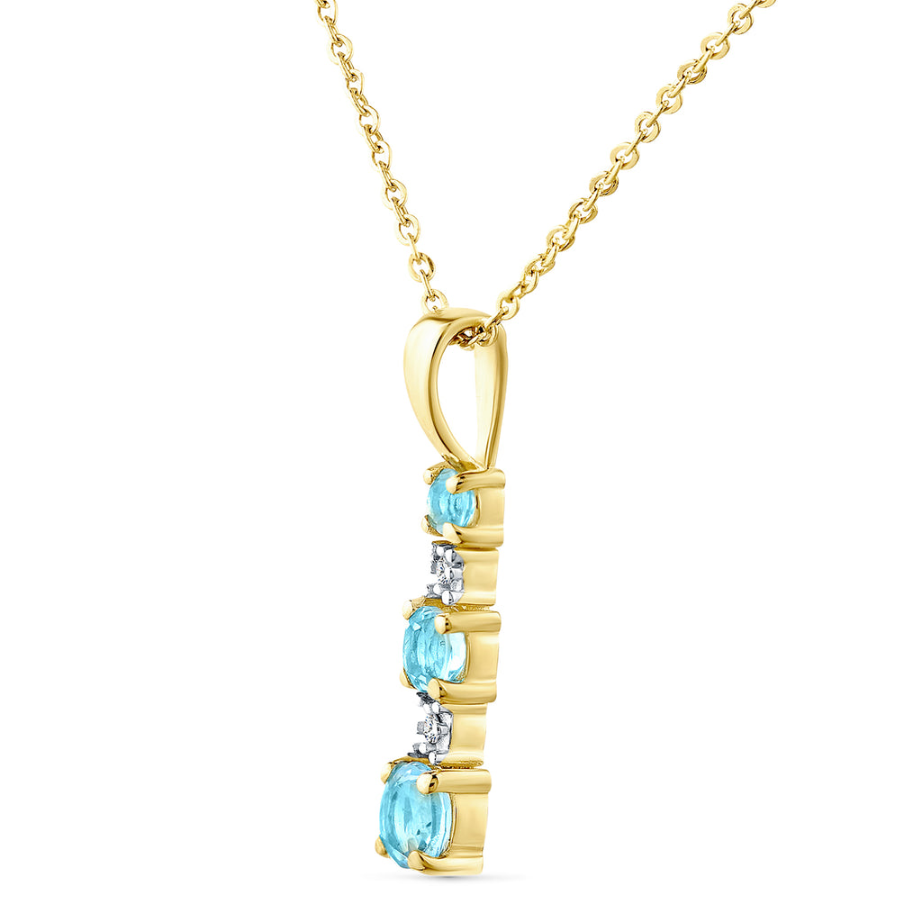 9ct Yellow Gold Blue Topaz and Diamond Stick Pendant