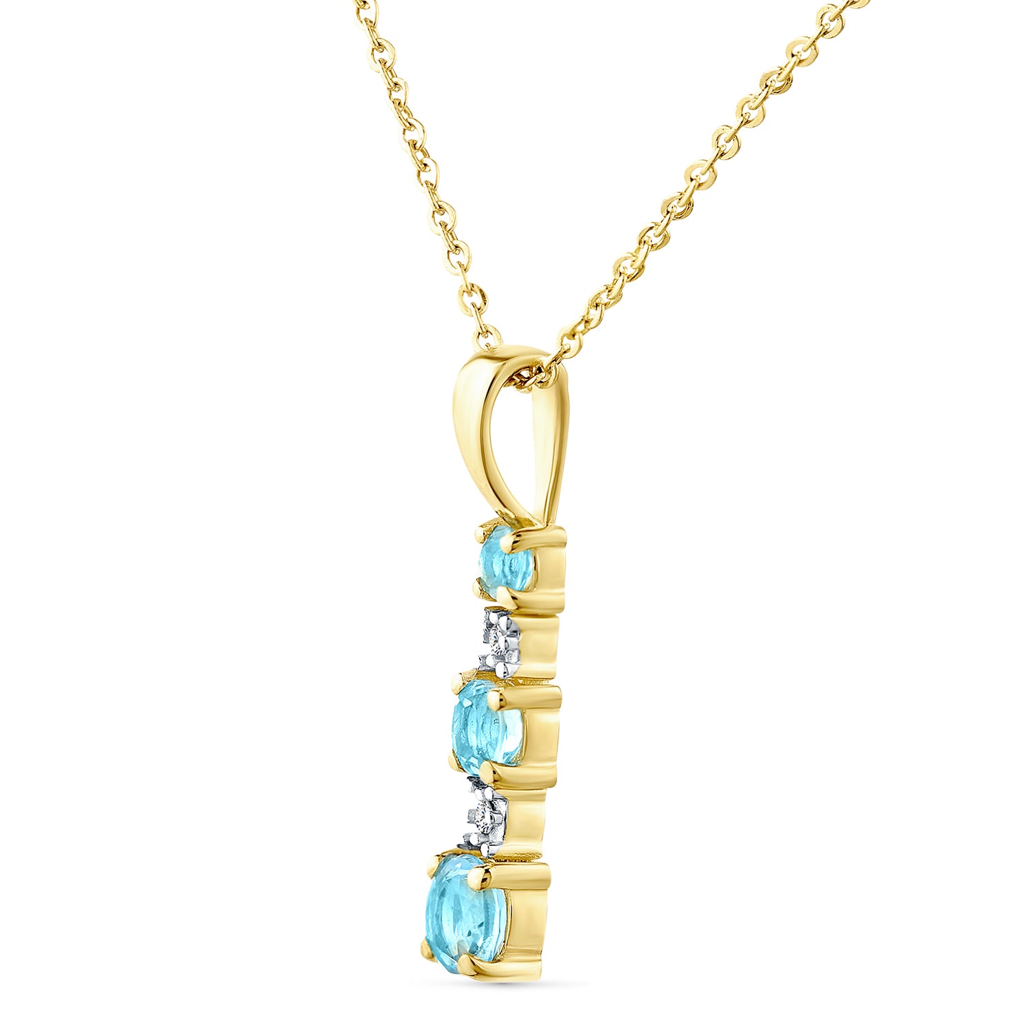 9ct Yellow Gold Blue Topaz and Diamond Stick Pendant