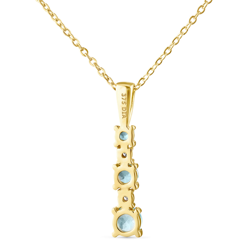 9ct Yellow Gold Blue Topaz and Diamond Stick Pendant