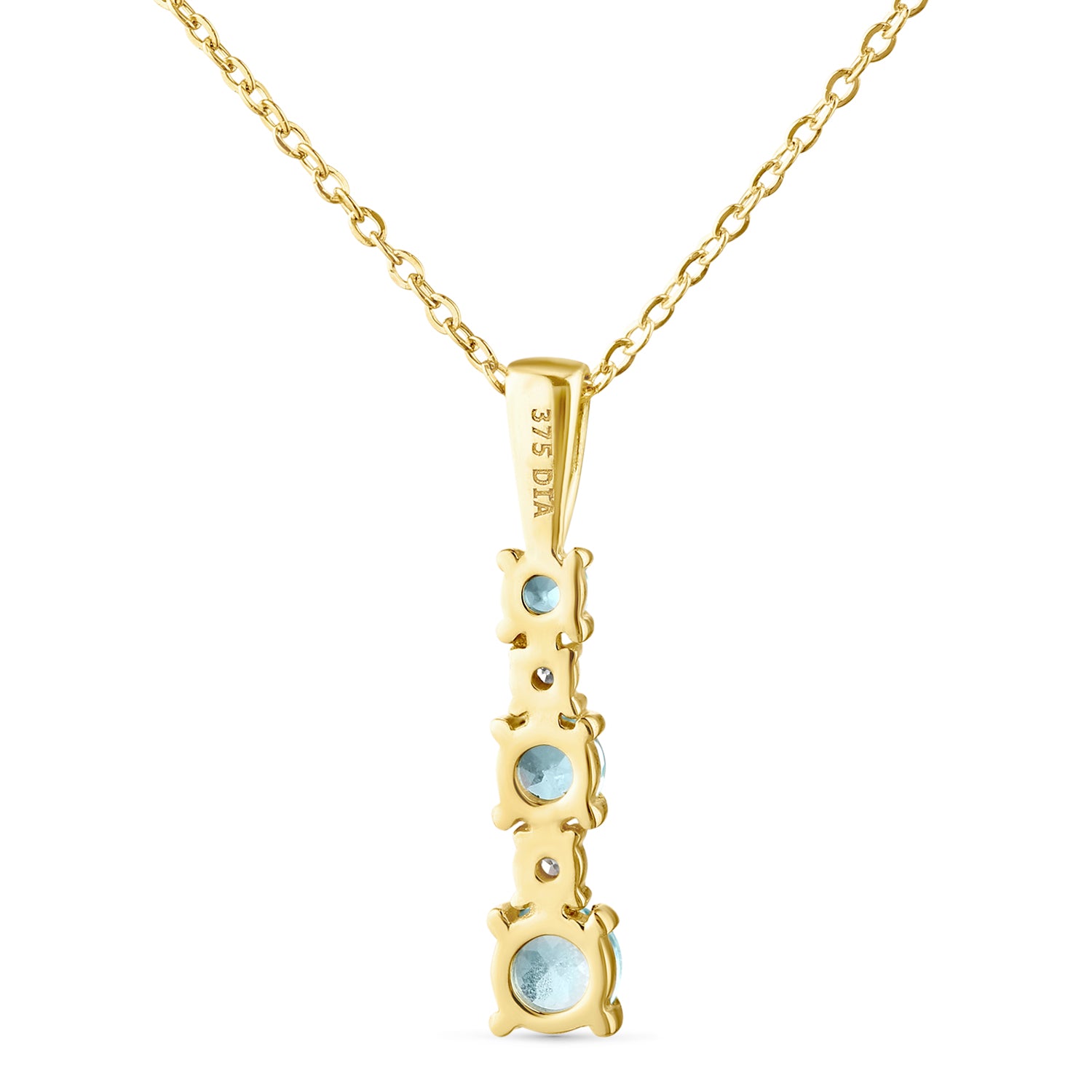 9ct Yellow Gold Blue Topaz and Diamond Stick Pendant