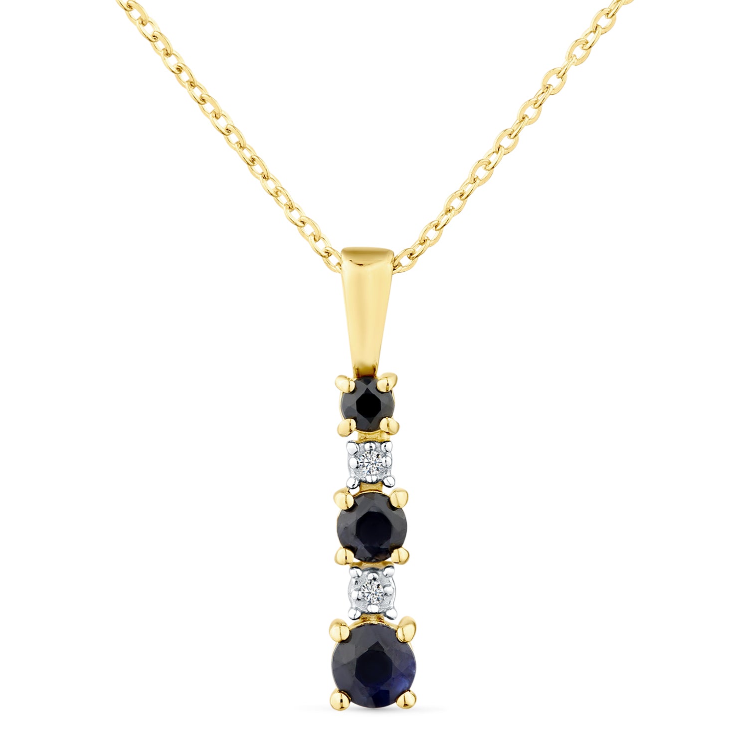 9ct Yellow Gold Sapphire and Diamond Stick Pendant